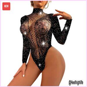 Sheer Mesh Fishnet Lingerie Set Bodysuit Teddy Plus Size Stretchy